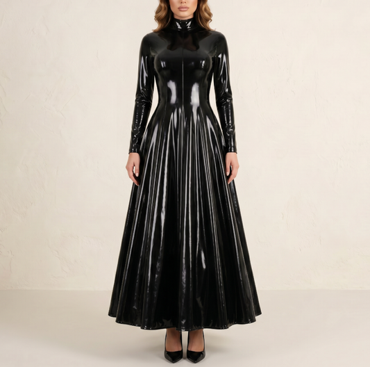 Maxikleid Maxi Kleid PVC Latex-Optik Vinyl glanz 36-48