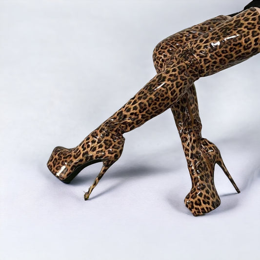 Leo Extrem High Heel Stiefel Overknee Stiletto Platform Animal Print 16cm 36-48