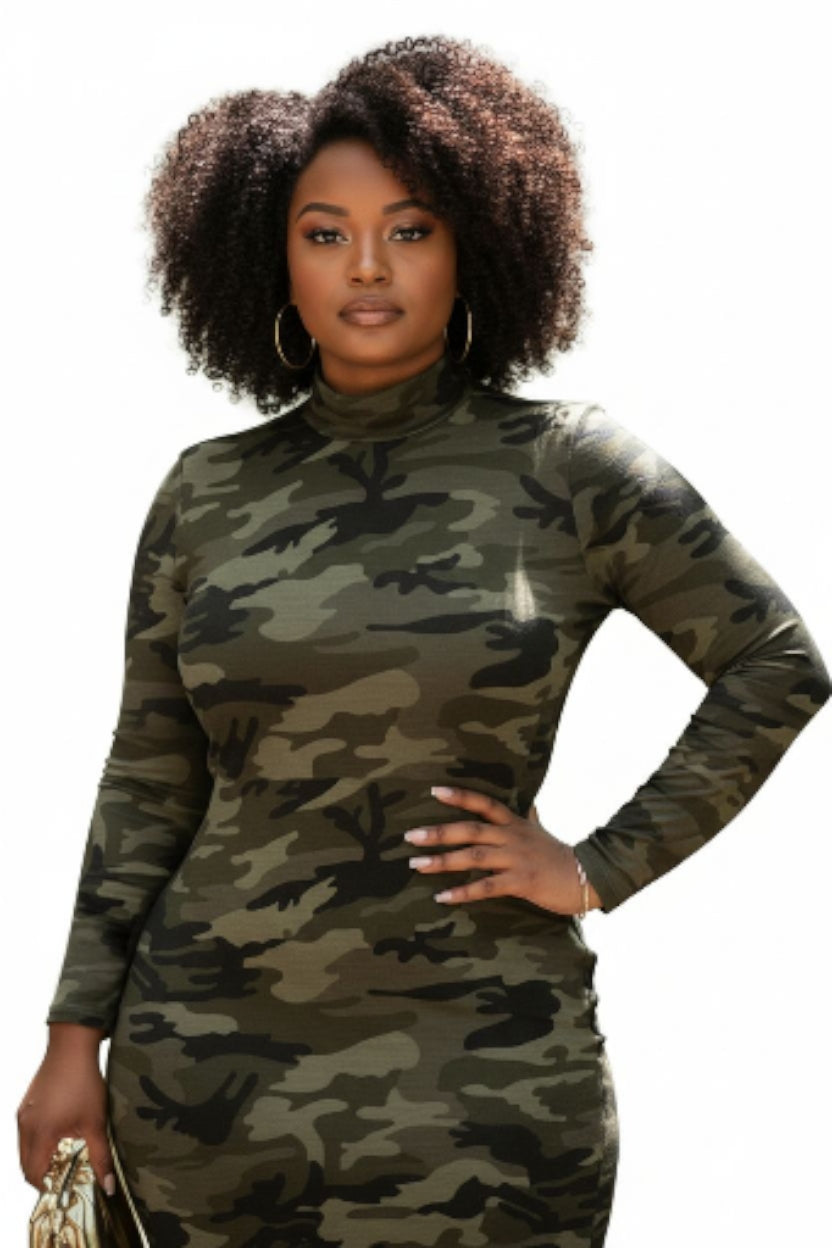 Plus Size Große Größen Maxikleid Kleid Camouflage Tarnmuster Jersey Stretc 44-52