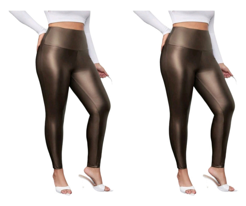 Plus size 2er SET Leggings Leder-Optik 44-52