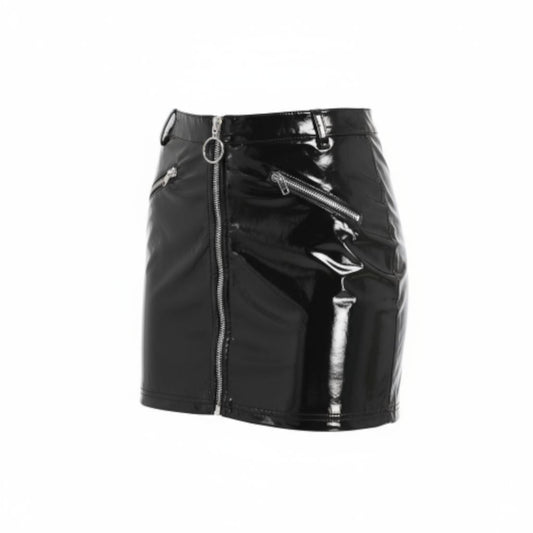 Minirock Mini Rock Reißverschluss Latex-Optik Glanz Vinyl-Glanz neu