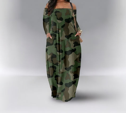 Plus-size-Kleid Maxikleid Camouflage Schulterfrei 46-54