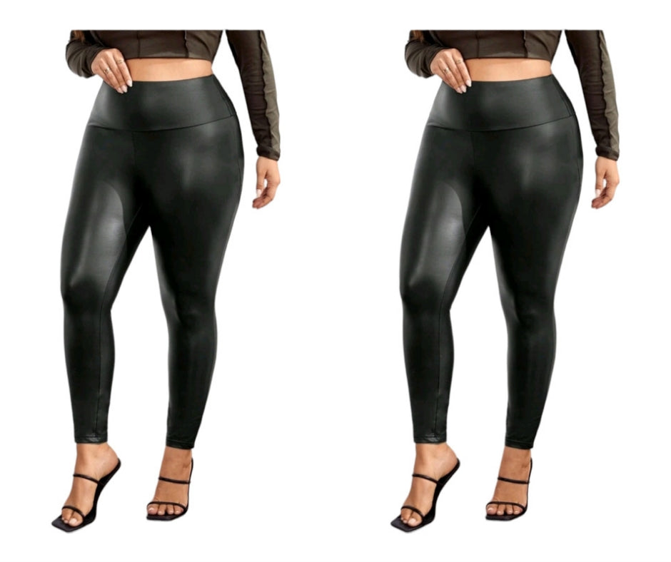 Plus size 2er SET Leggings Leder-Optik 44-52