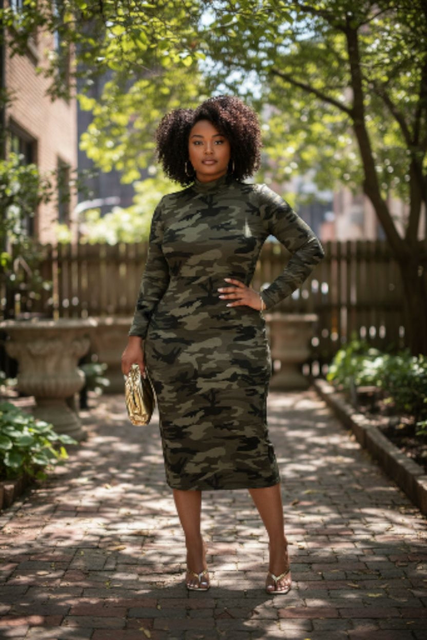 Plus Size Große Größen Maxikleid Kleid Camouflage Tarnmuster Jersey Stretc 44-52