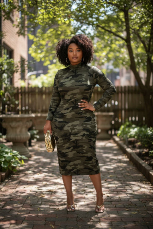 Plus Size Große Größen Maxikleid Kleid Camouflage Tarnmuster Jersey Stretc 44-52