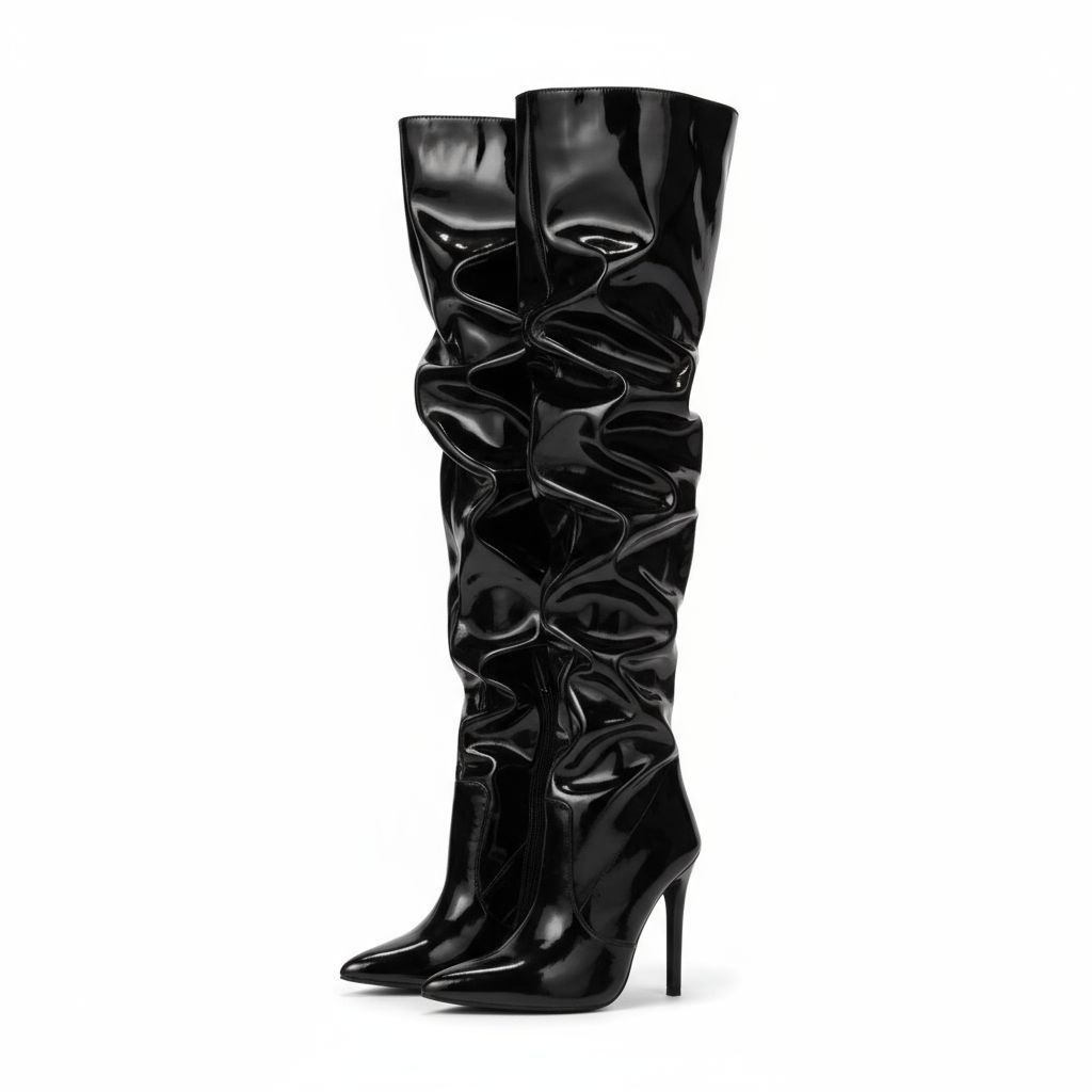 Sexy High Heels Stiefel Overknee Lateex-Optik Lack Vinyl Stiletto 11cm 36-41