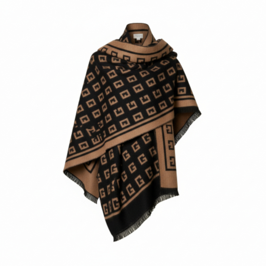 XXL Schal Halstuch Stola Schultertuch schwarz-braun Buchstaben