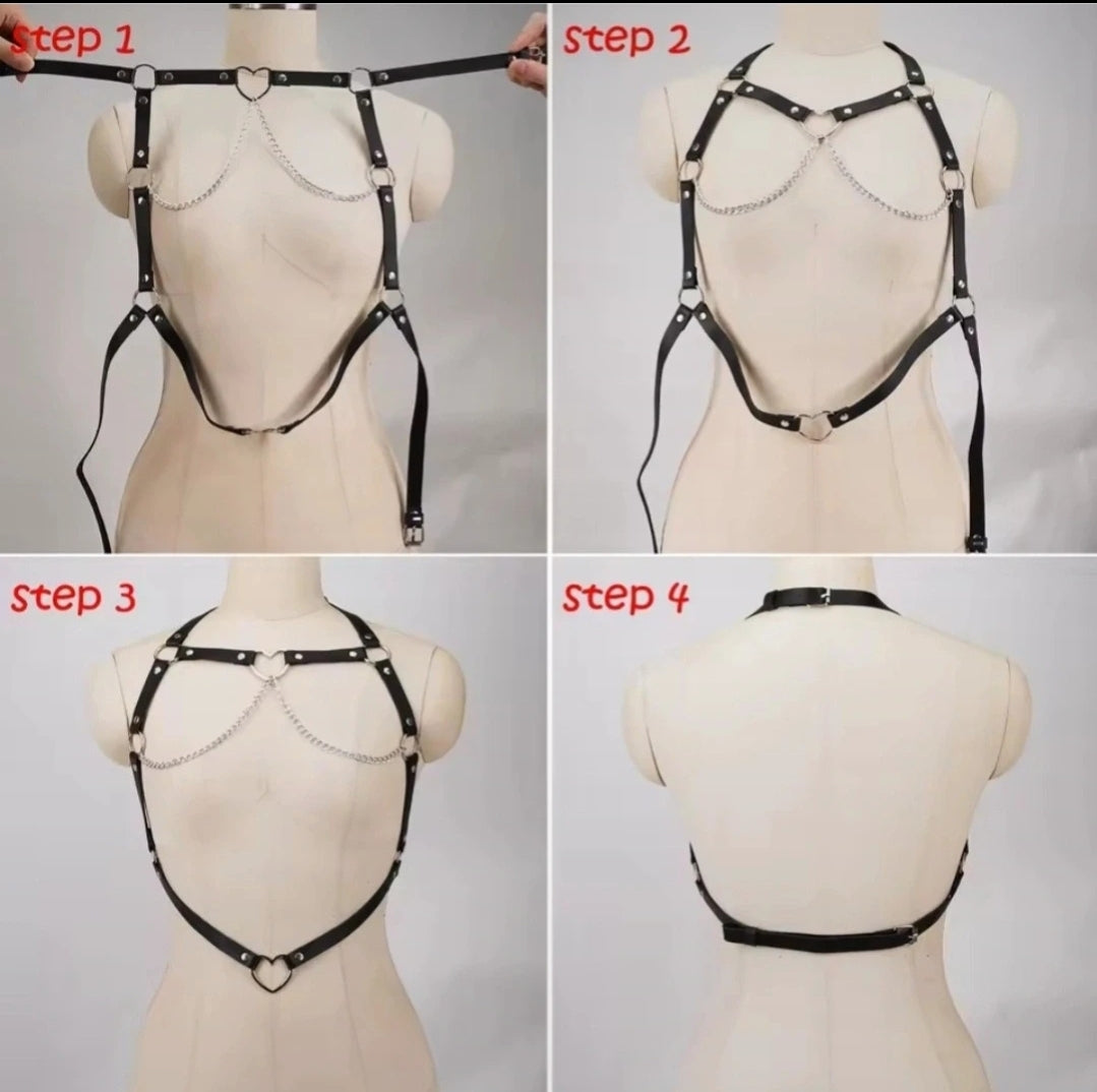 Brustgurt Harness Gurt Körperschmuck Herz rot schwarz