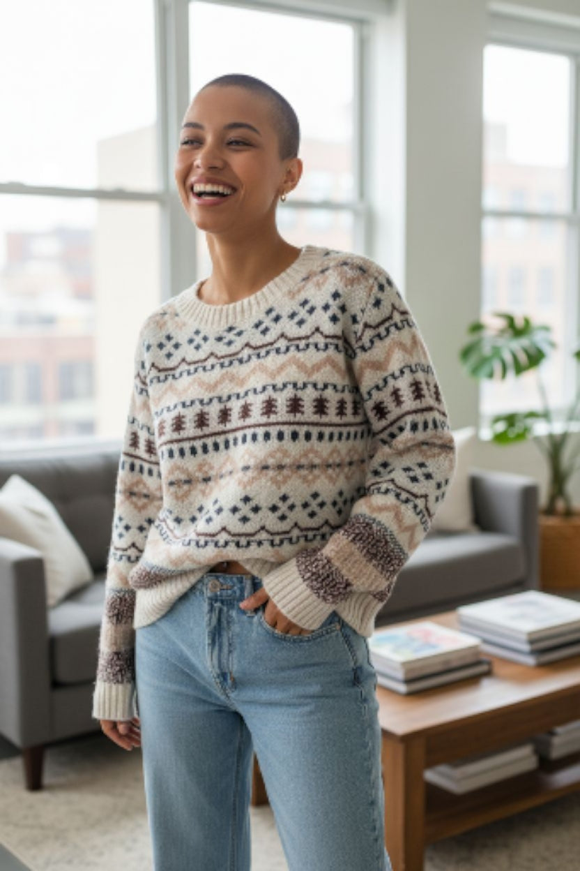 Pullover Pulli Sweater Langarm-Pulli Grobstrick-Pullover Norweger XS-L