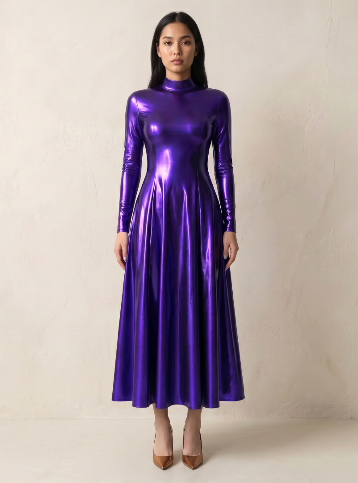 Maxikleid Maxi Kleid PVC Latex-Optik Vinyl glanz 36-48