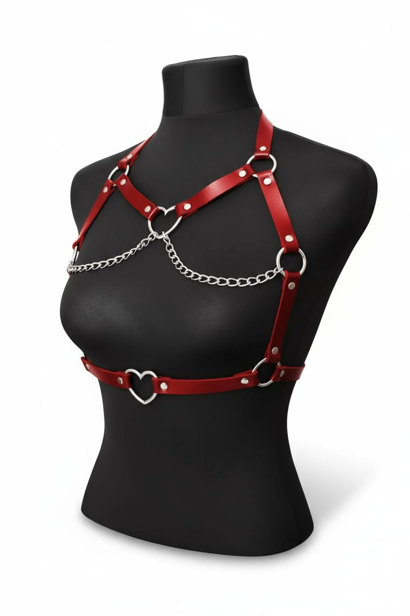 Brustgurt Harness Gurt Körperschmuck Herz rot schwarz