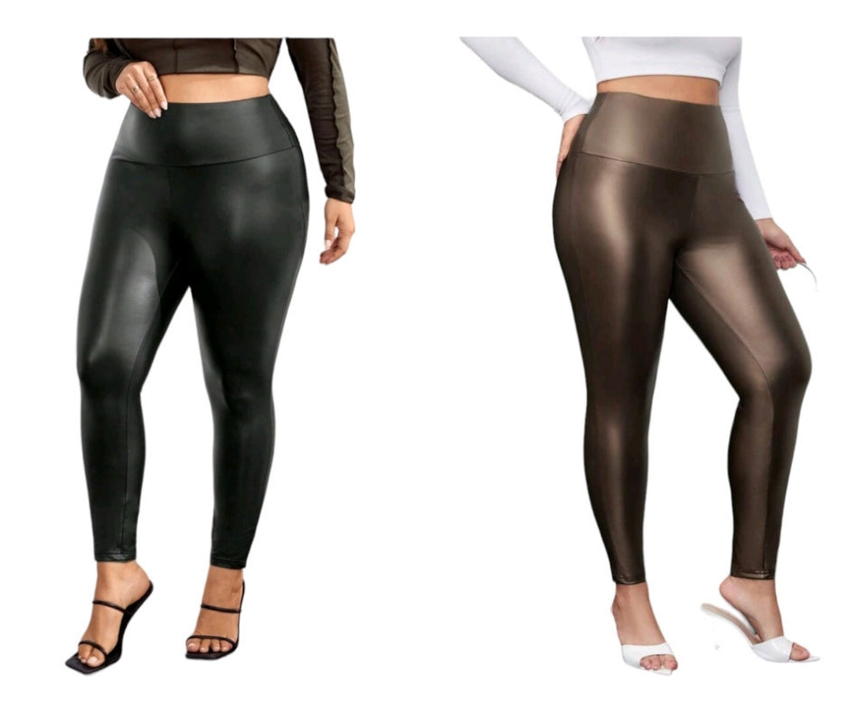 Plus size 2er SET Leggings Leder-Optik 44-52