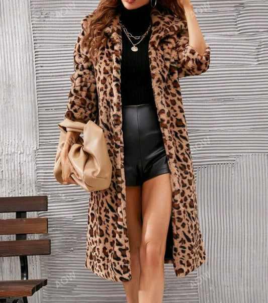 Mantel Frühlings-Mantel Übergangsmantel Offene Front Leopardenmuster Midi S-XL