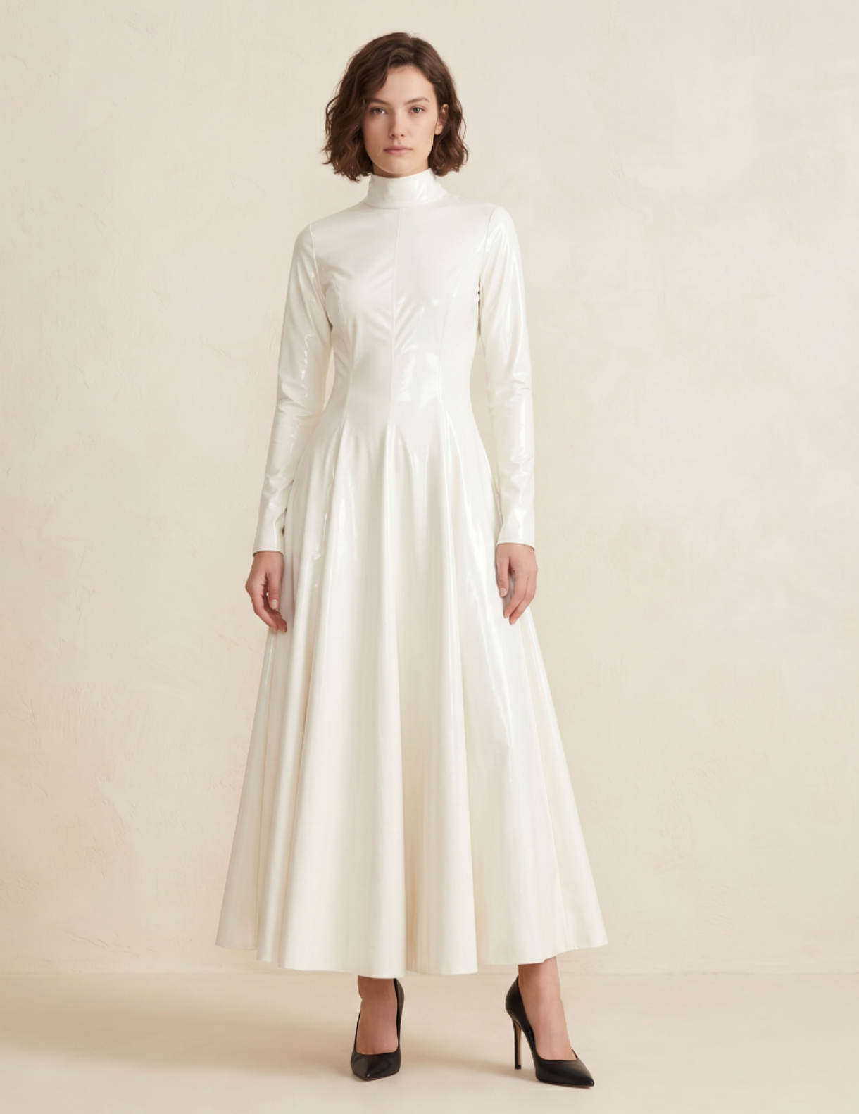 Maxikleid Maxi Kleid PVC Latex-Optik Vinyl glanz 36-48