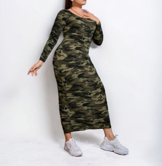 Plus-size-Kleid Maxikleid Camouflage Jersey 44-52
