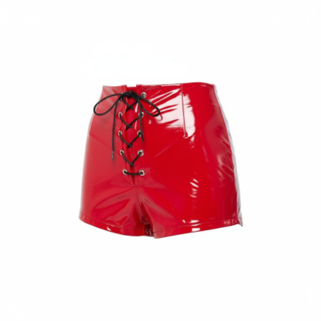 Shorts Hotpants zum Schnüren Latex-Optik rot neu Vinyl-Optik Glanz