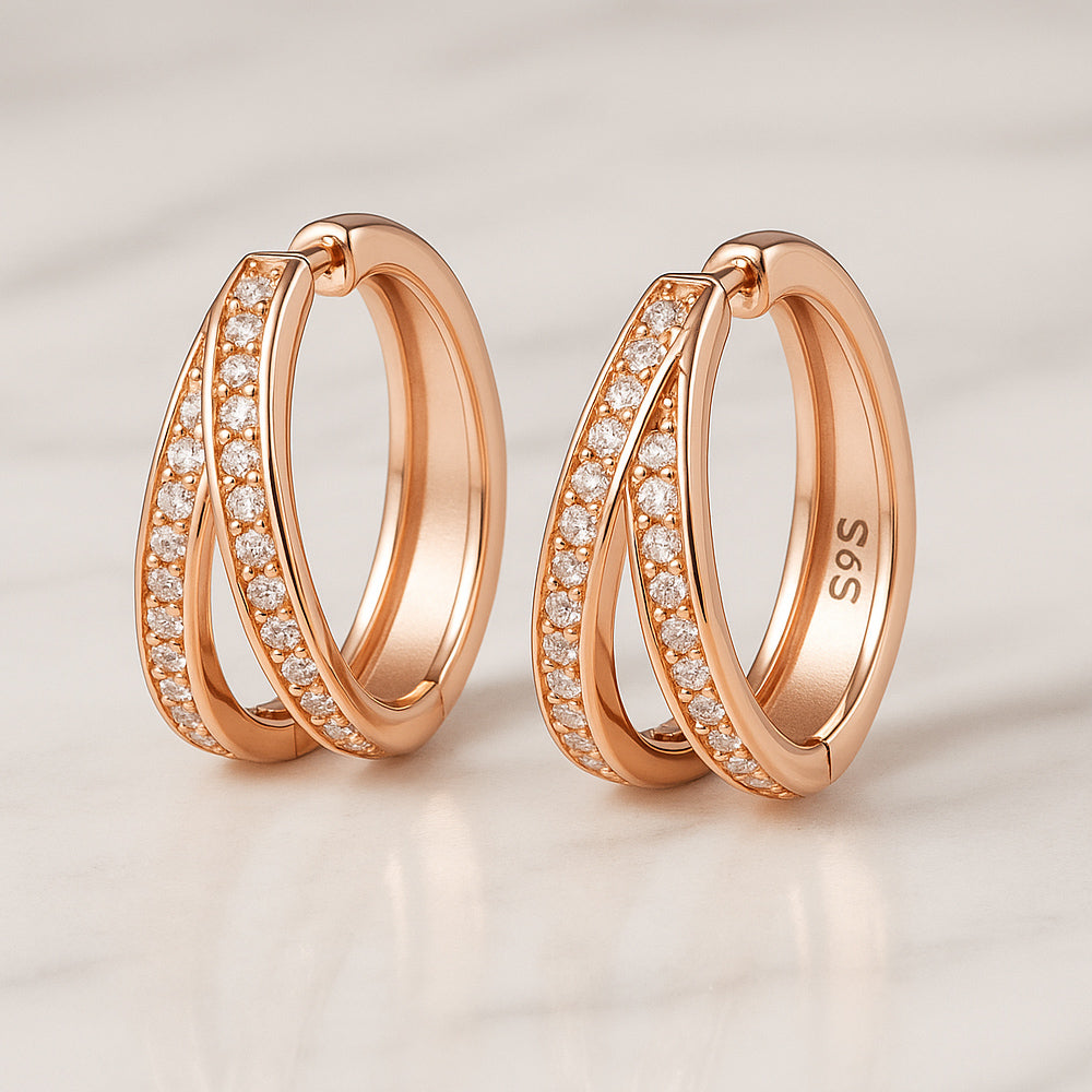 Ohrringe aus 925er Sterling-Silber, geteilte Strass-Creolen, 1cm