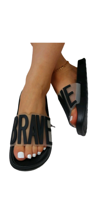 Slipper Pantoletten Brave Schriftzug
